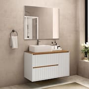 Gabinete para Banheiro com Cuba e Espelheira 100cm Toronto Yescasa Branco/Carvalho