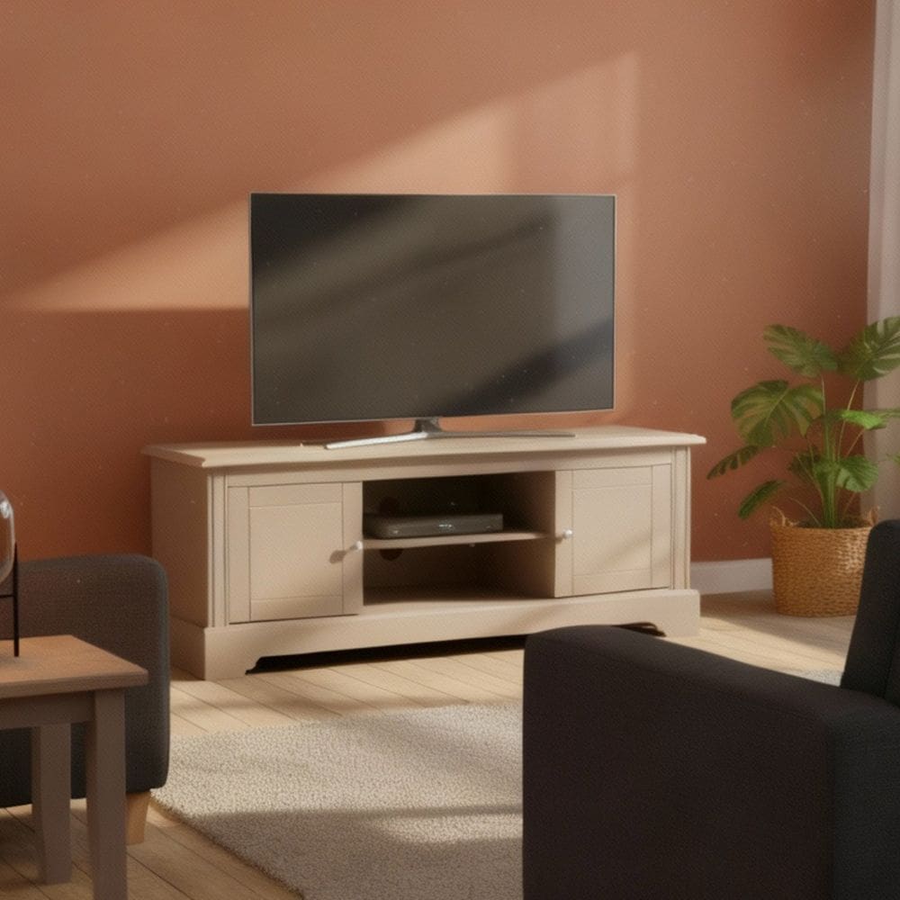 Rack para Tv 50 Polegadas Tampo de Madeira Maciça Escovada Louise Cinza/Patina