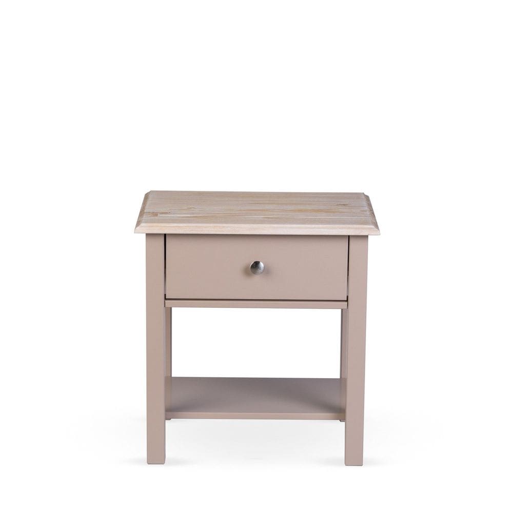 Mesa Lateral 1 Gaveta Madeira Maciça Escovado Louise Cinza/Patina