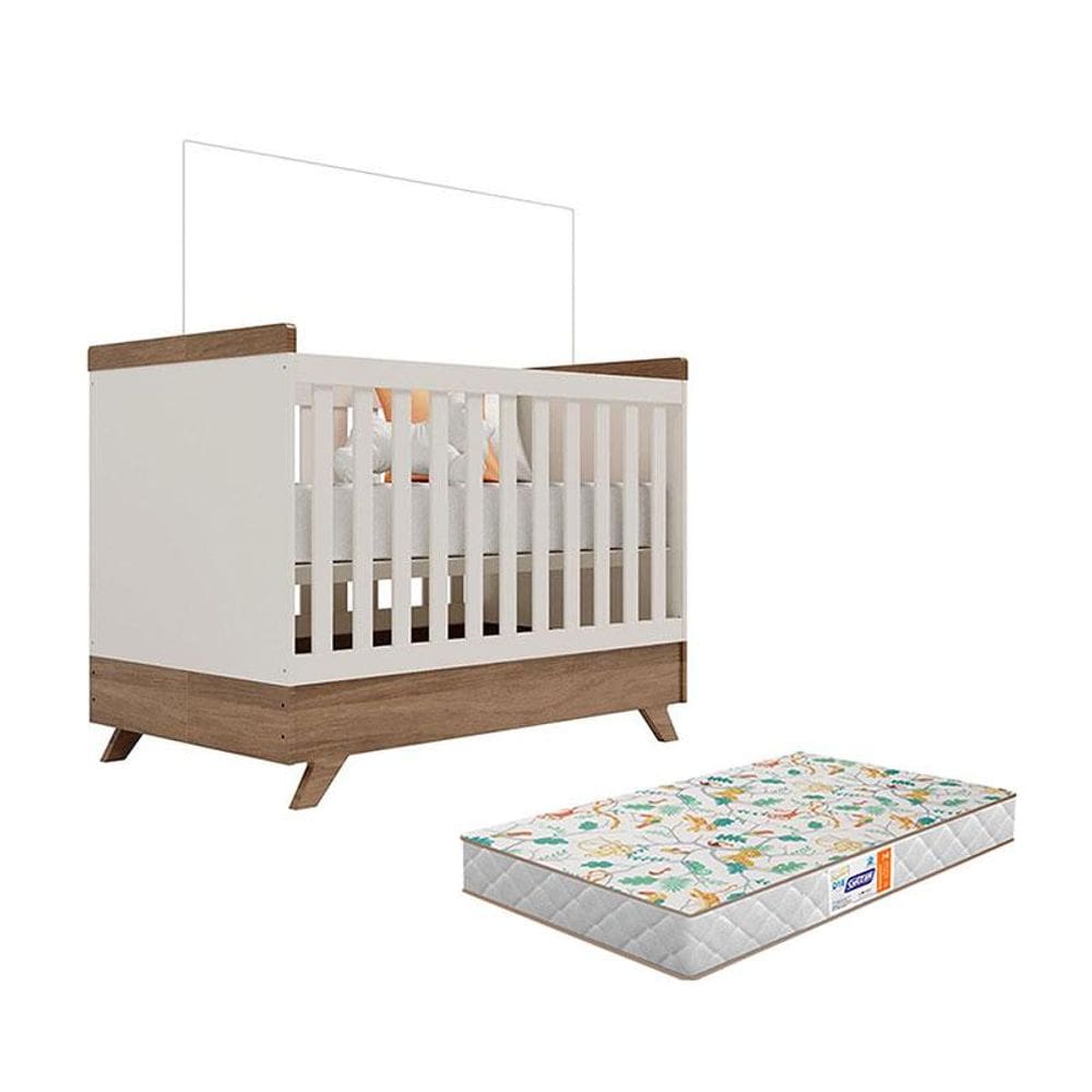 Berço Americano Vitória Off White Carvalho com Colchão Gazin - Carolina