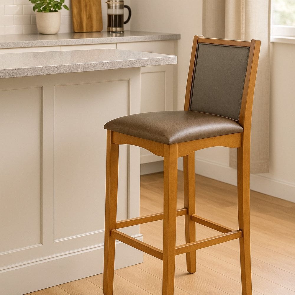 Banqueta Madeira Maciça Encosto Tela Sling Toscana Carvalho