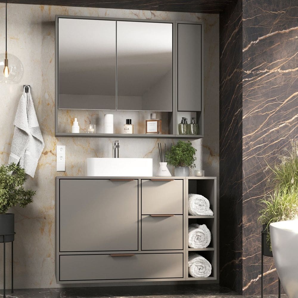 Gabinete para Banheiro Modular 100cm X 124cm Prime Yescasa Cimento