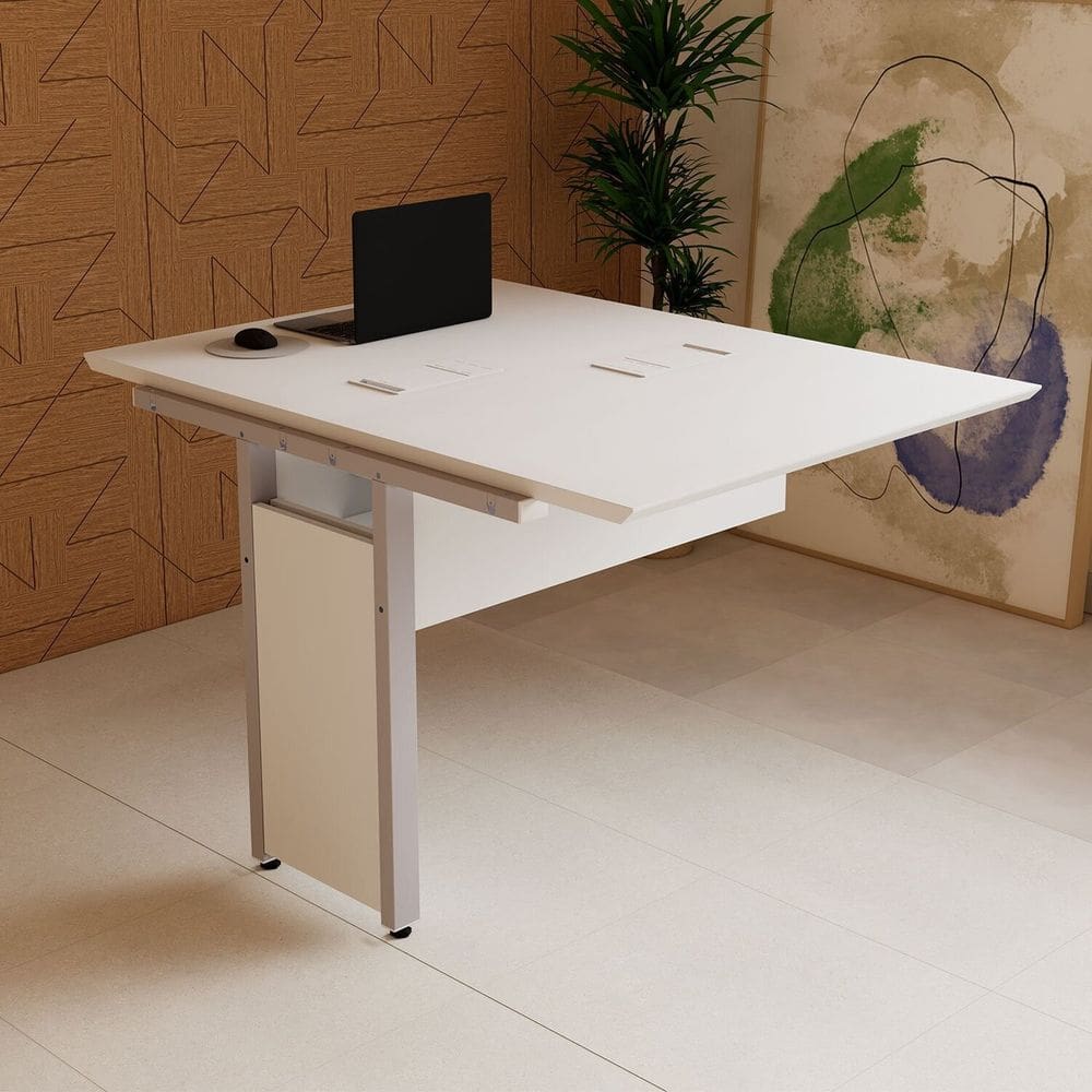 Mesa Escrivaninha 90cm Auxiliar Plataforma de Acoplar com Caixa de Tomada para Escritório Corporate Cinza