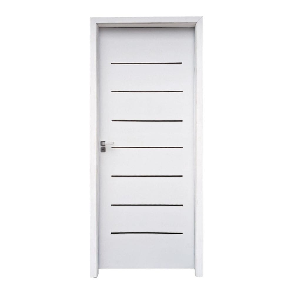 Kit Porta de Madeira 215x77cm Batente 14cm com Guarnição Cristal Primer Branco