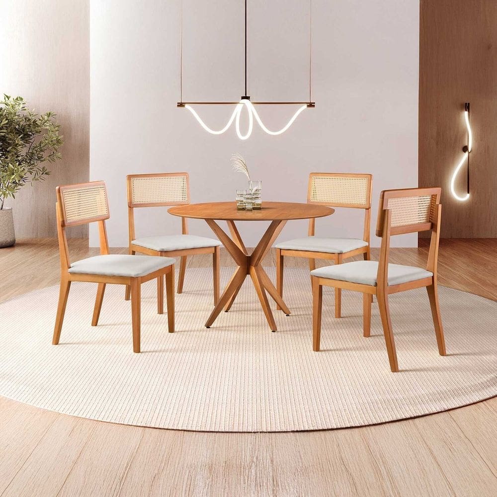 Conjunto de Sala de Jantar Mesa 100 Cm com 4 Cadeiras Ava Cinza