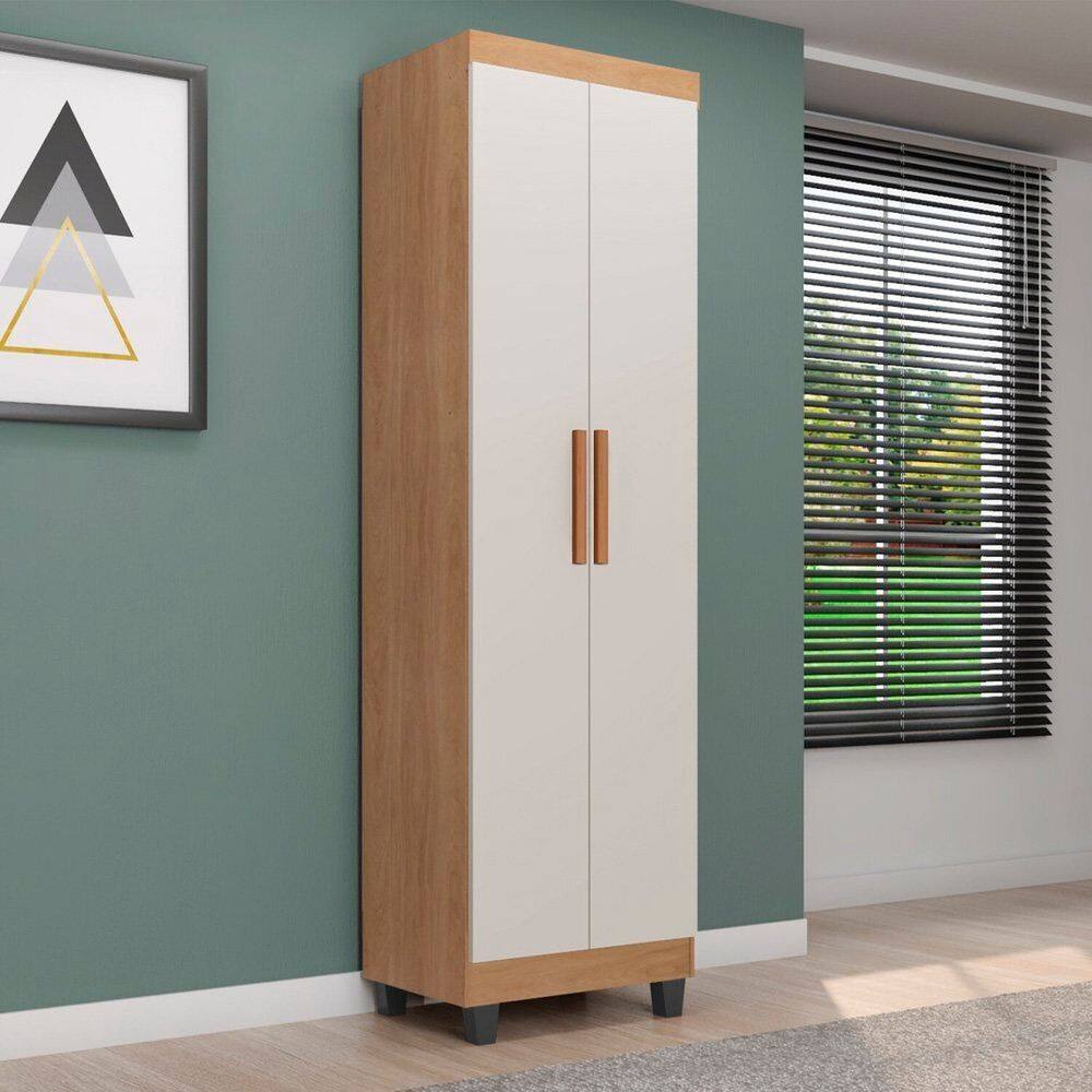 Armário Multiuso com Prateleiras em Mdp e Pintura Uv Lite Marrom/Off White