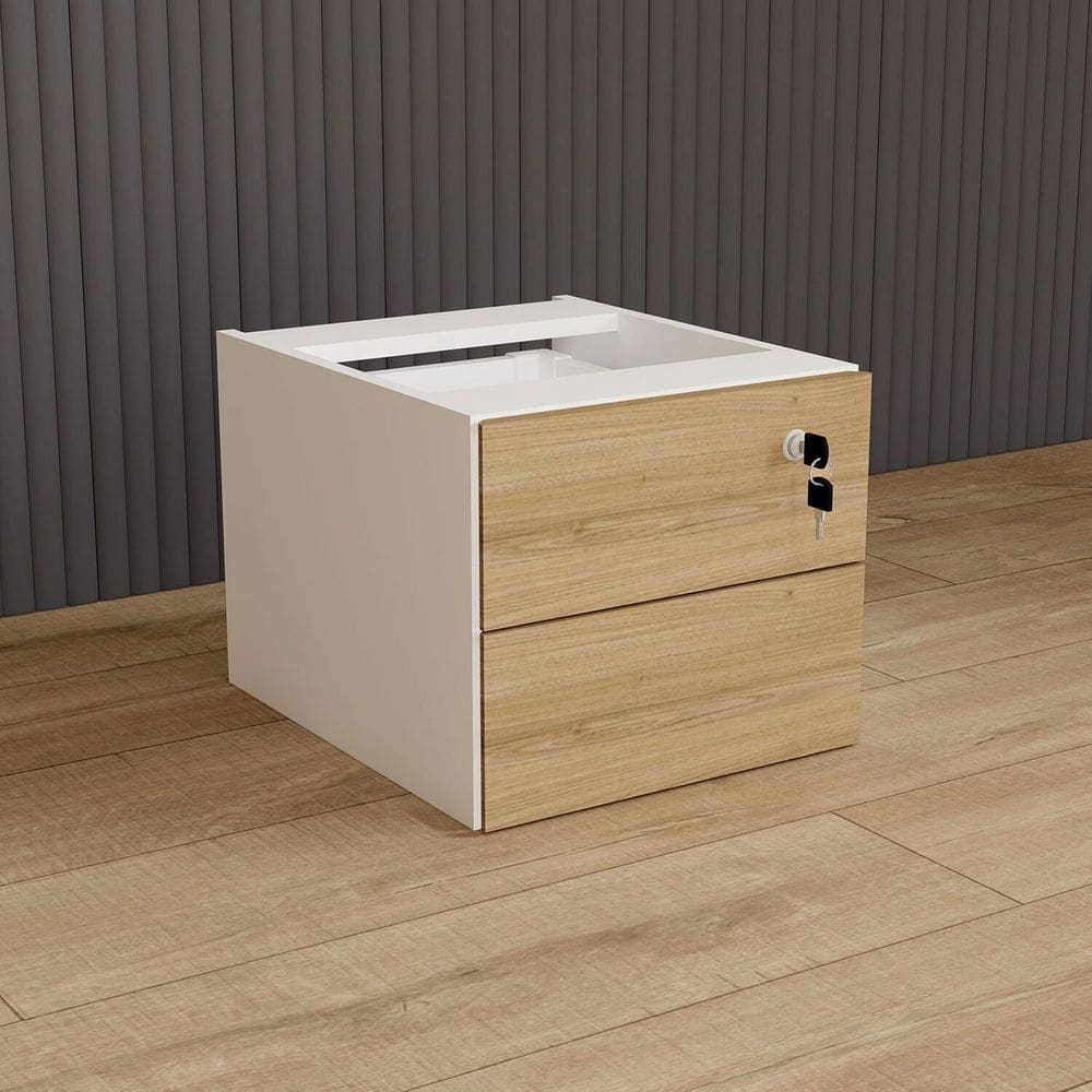 Gaveteiro Suspenso 33cm X 40cm 2 Gavetas com Chave para Mesa Escrivaninha de Escritório Corporate Macadâmia/Branco