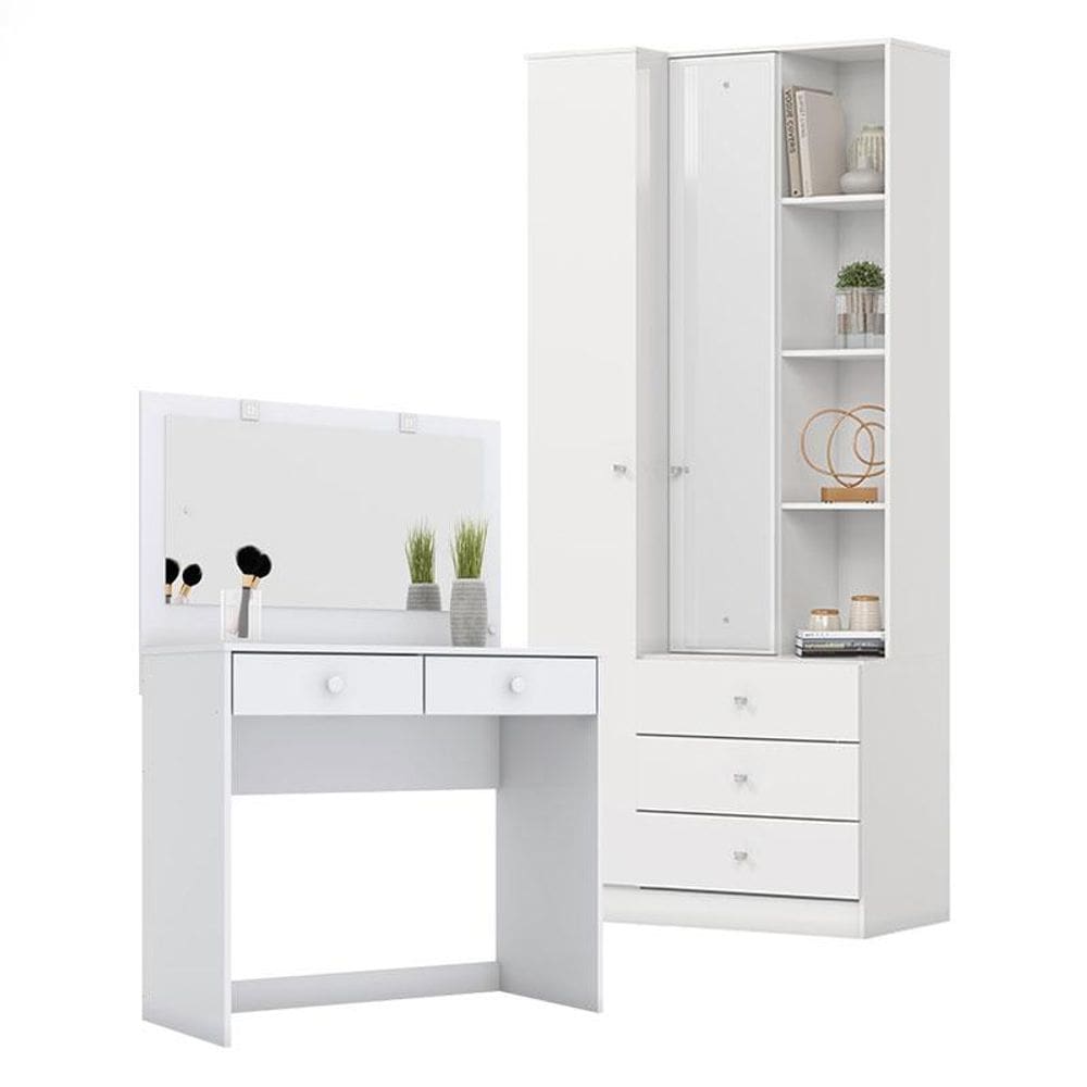 Armário Multiuso Doha e Penteadeira Daila com Led Branco - Henn