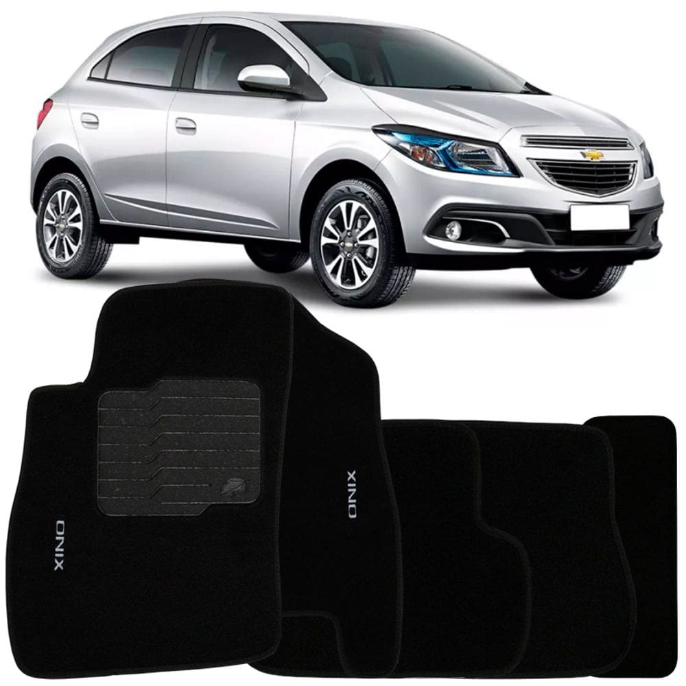 Tapete Carpete Onix 2012 à 2017 Preto Logo Bordado Jogo 5 Peças Personalizado Automotivo