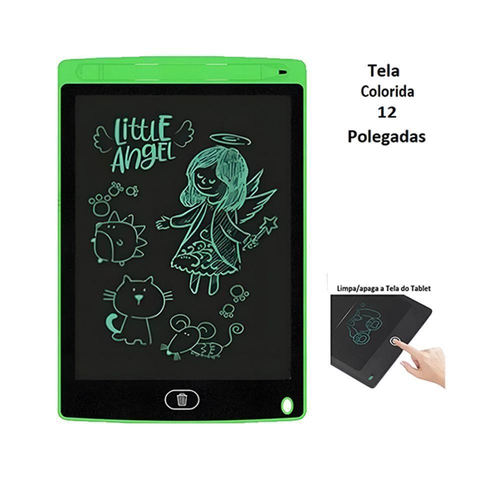 Tela De Escrita Lcd 12\\” Verde Lousa Mágica Escrita Colorida Botão De Apagar Desenhos E Anotações