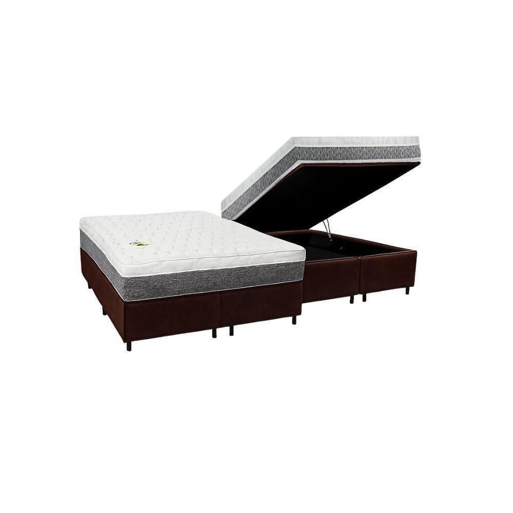 Cama Box Baú Queen Suede + Colchão Aspen Espuma D33 Luckspuma Super Firme 158x198x62 Marrom