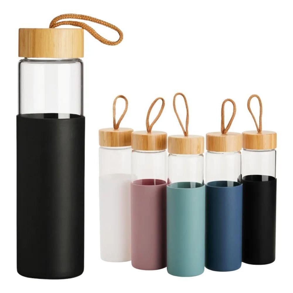 2X Garrafa De Vidro Squeeze Água Chá Suco 750 Ml Tampa Bambu