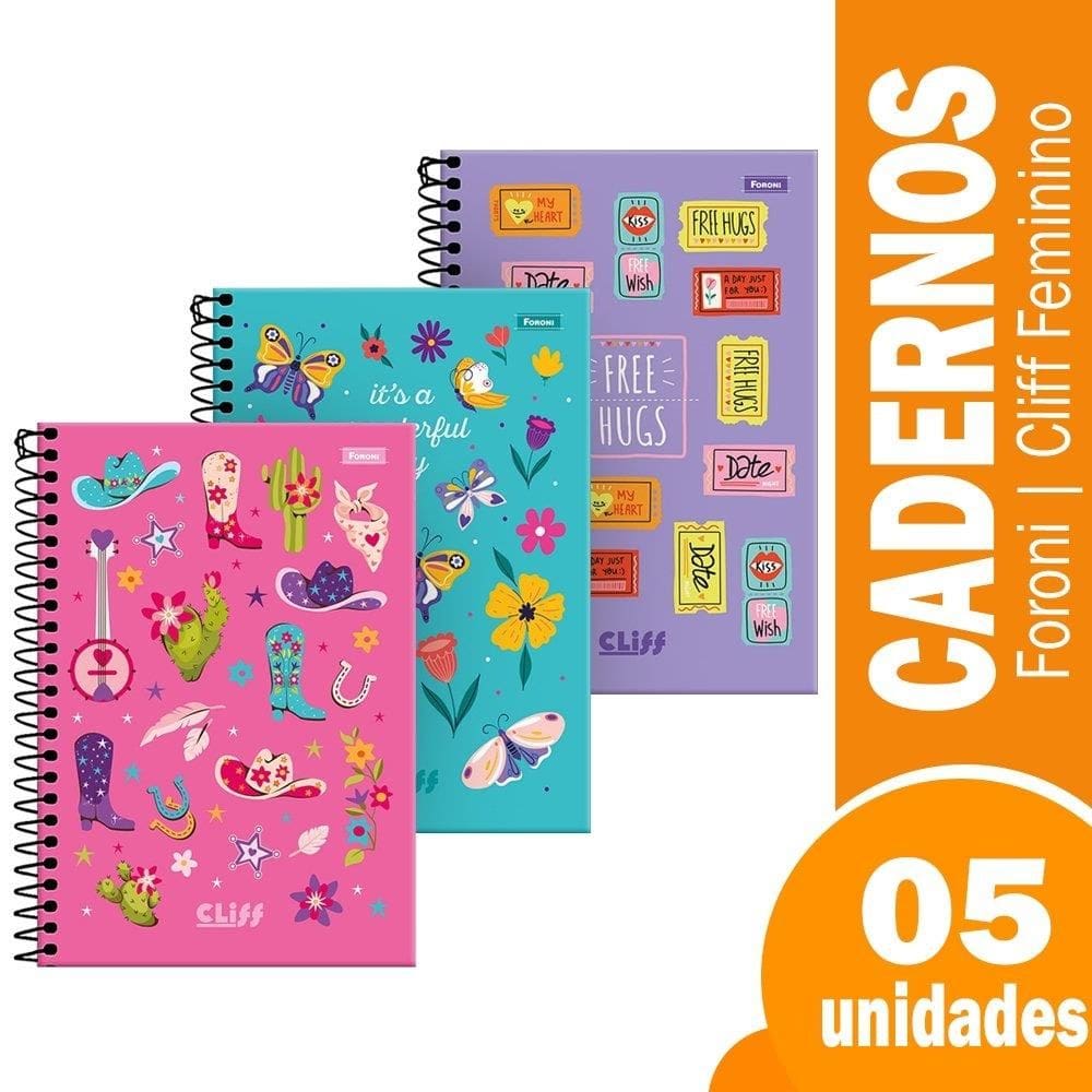 Caderno Espiral 1/4 Capa Dura Foroni Cliff Feminino 5X160fls