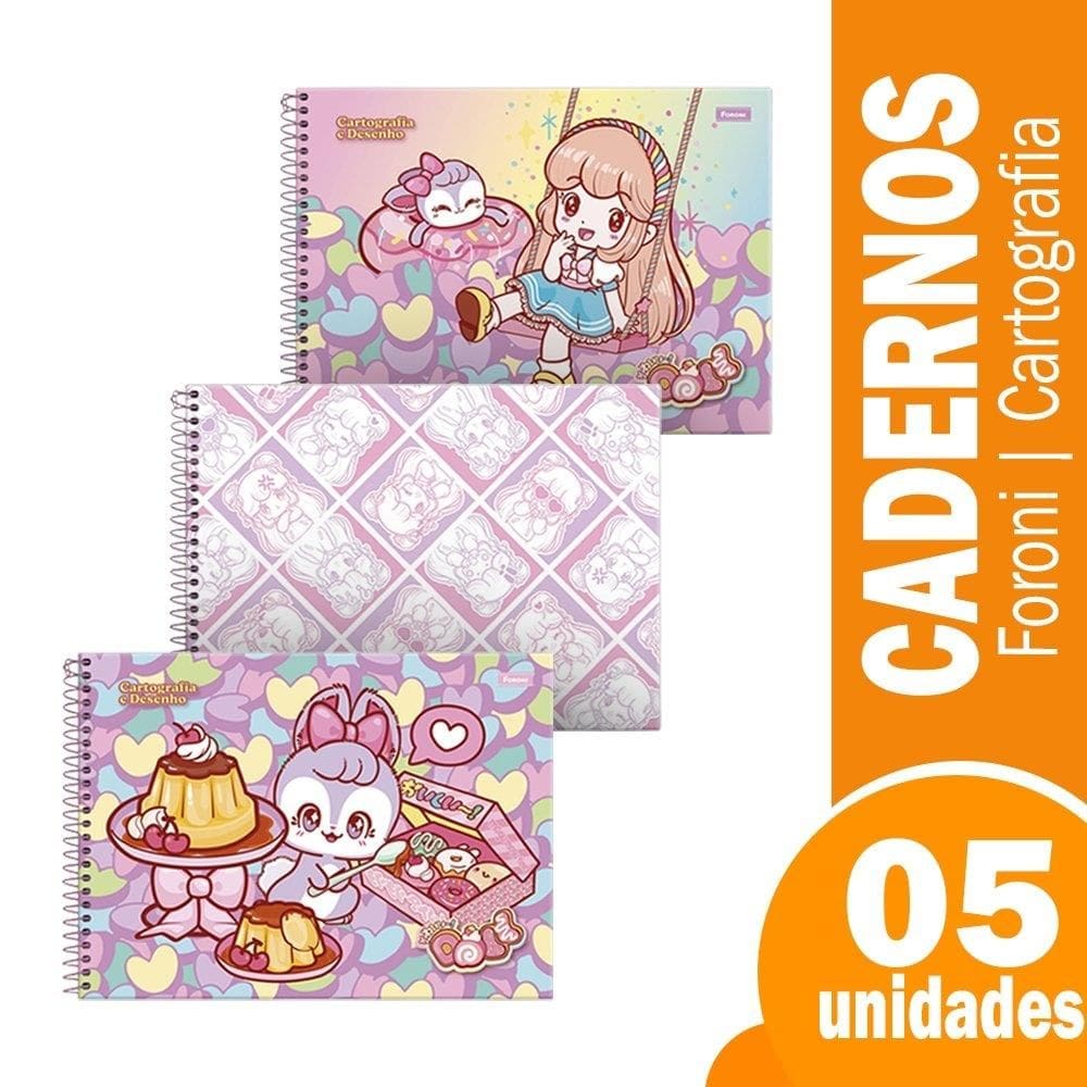 Caderno Cartografia Capa Dura Foroni Doll 5X80fls