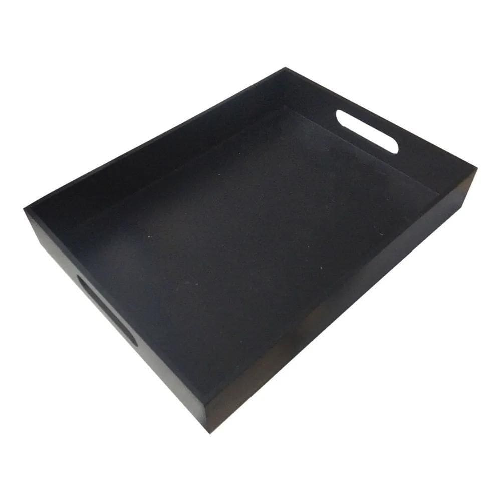 2X Bandeja Para Café Decoração 40X30 Grande Preta Madeira Md