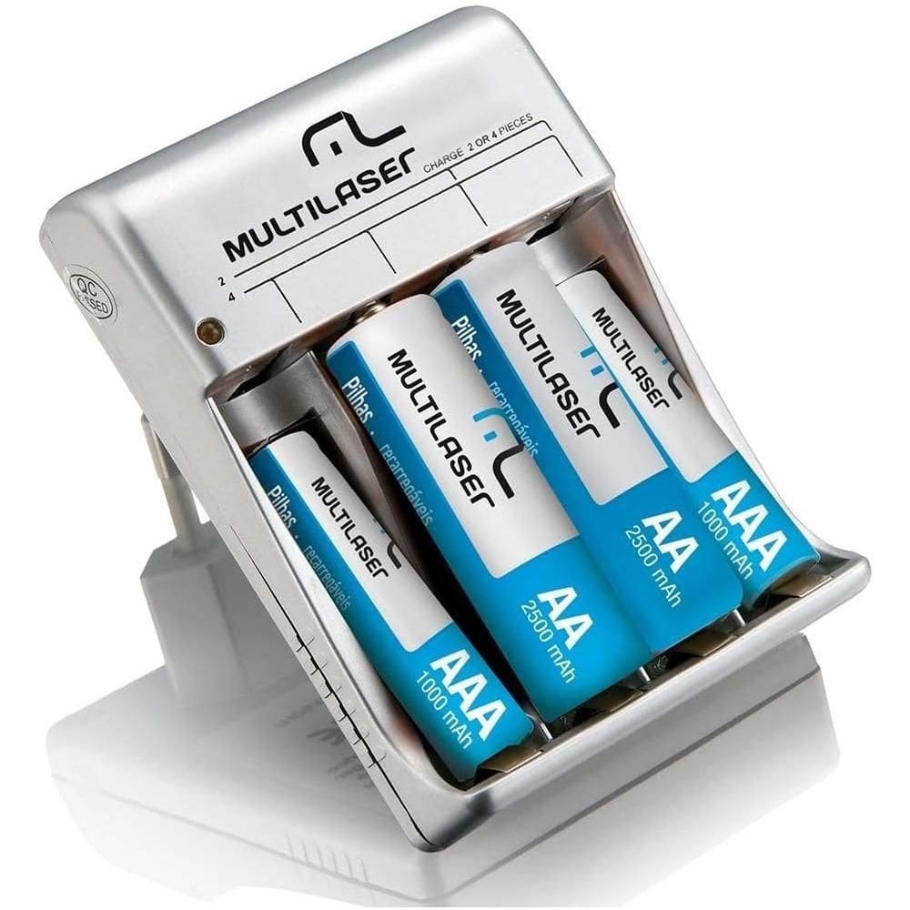 Carregador de Pilhas Multilaser CB045 c/ 4 Pilhas AA/AAA