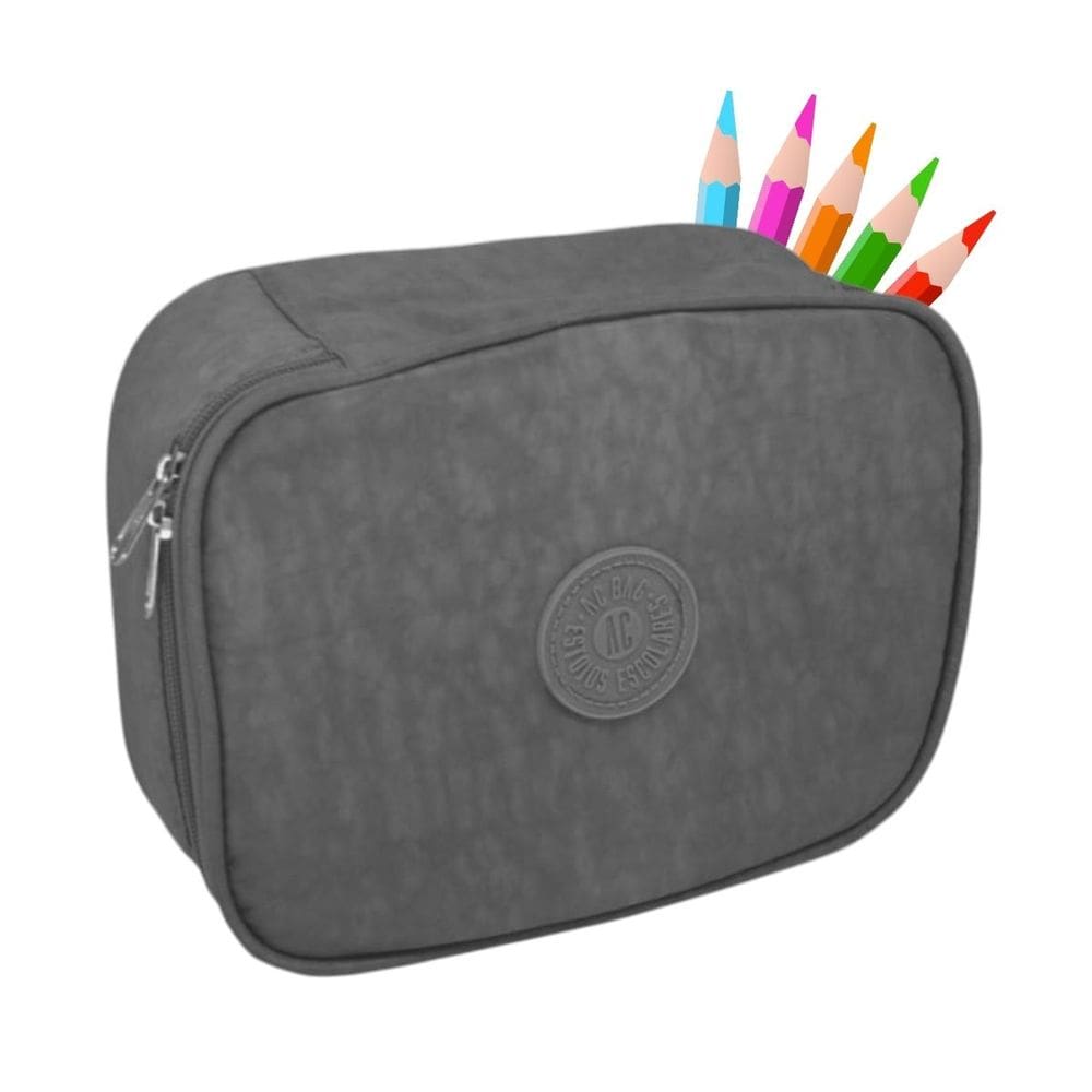 Estojo Box Escolar Grande Cinza 36 Espaços Organizador Lápis Ensino Fundamental Médio Volta as Aulas