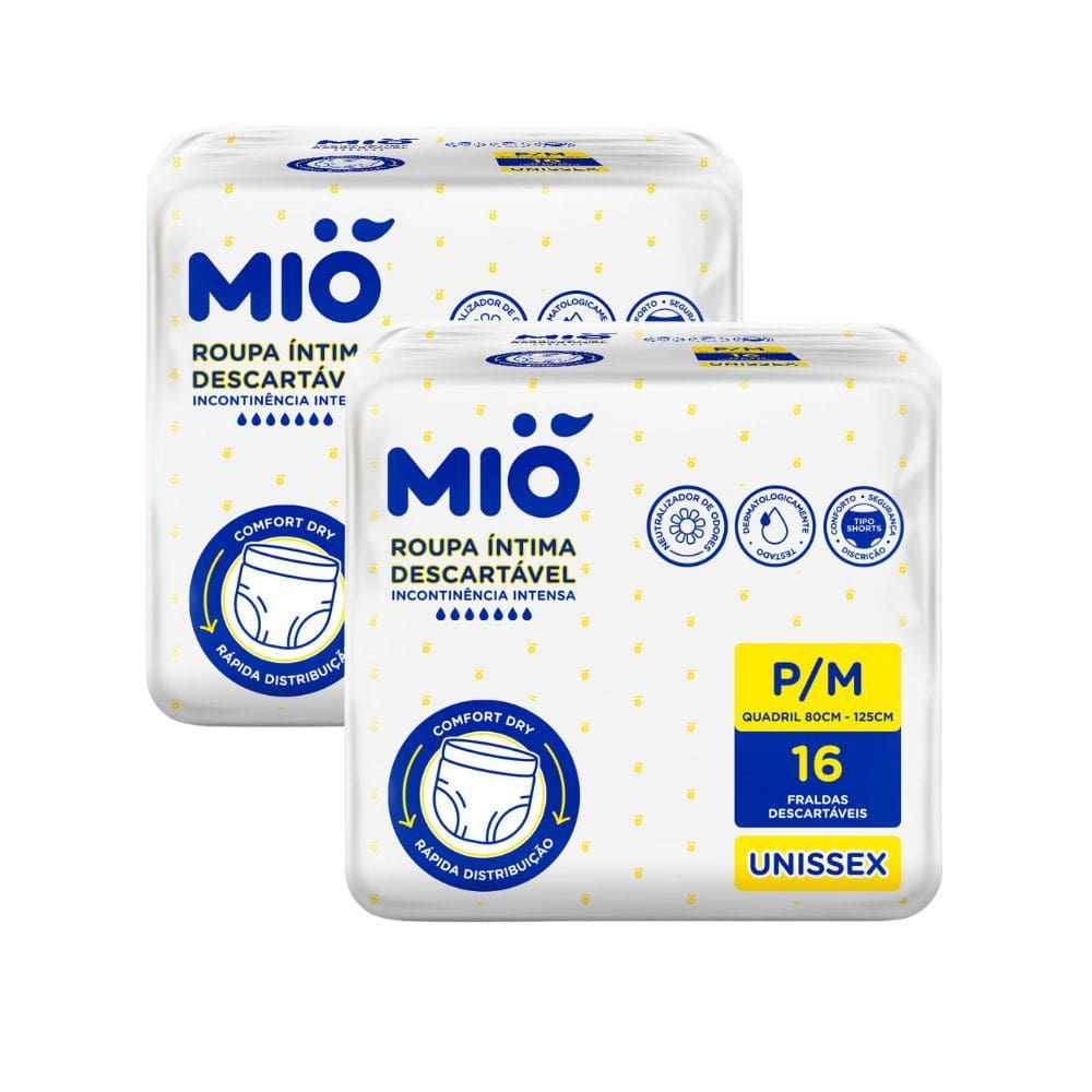 Kit 2 Roupa Íntima Descartável Mió Adulto Tamanho P/M Unissex 16 Unidades