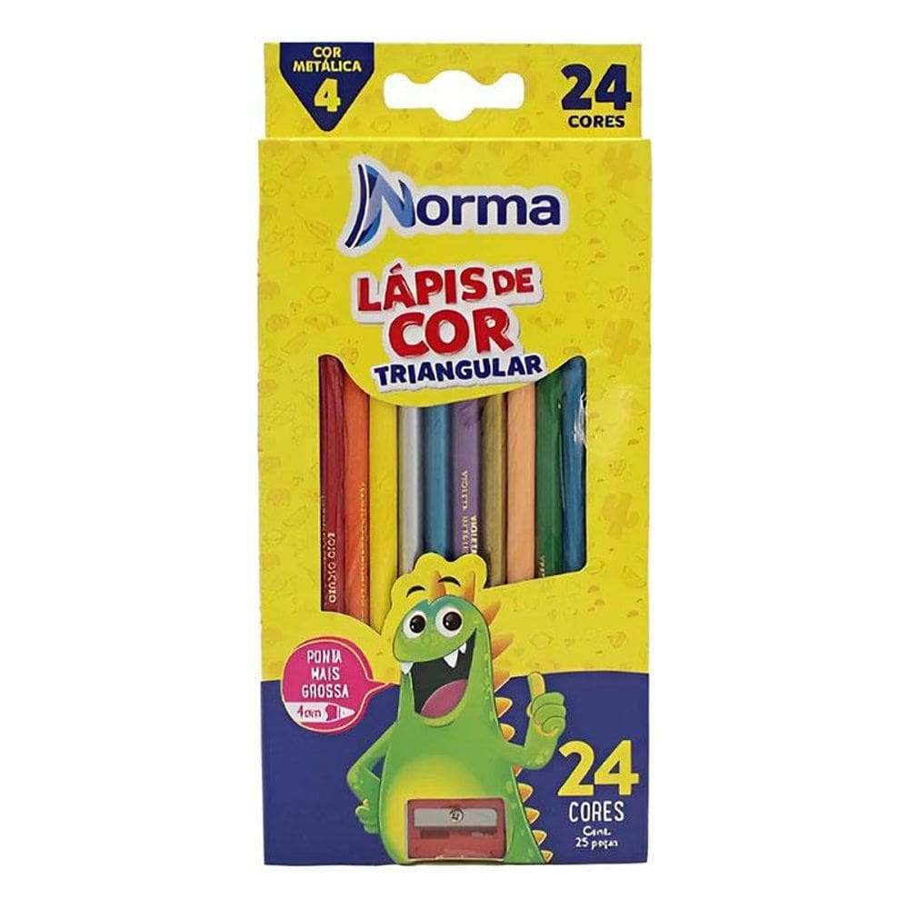 Lápis de Cor Triangular com Apontador 24 Cores - Norma