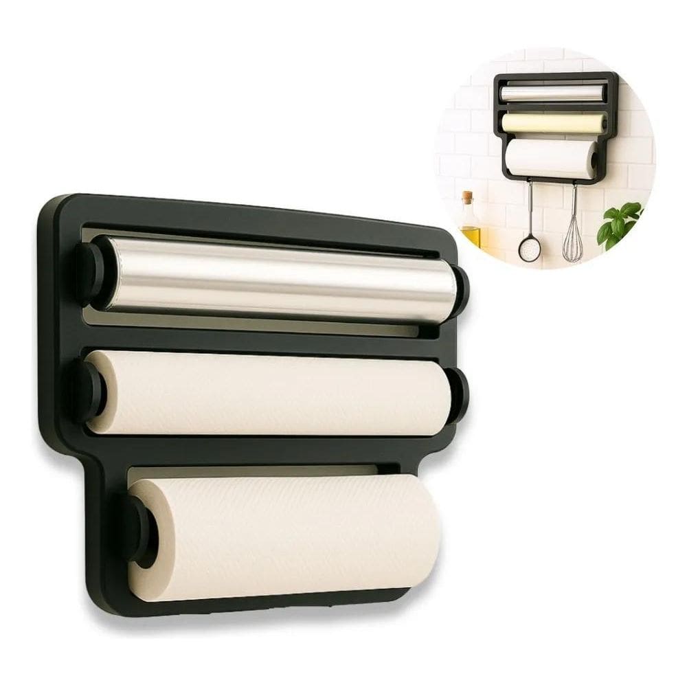 2X Porta Papel Toalha Alumínio Suporte Rolos Cozinha De Pare