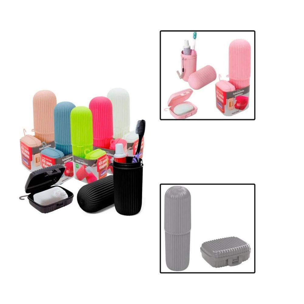 Kit Viagem Porta Escova De Dente E Saboneteira Com Tampa