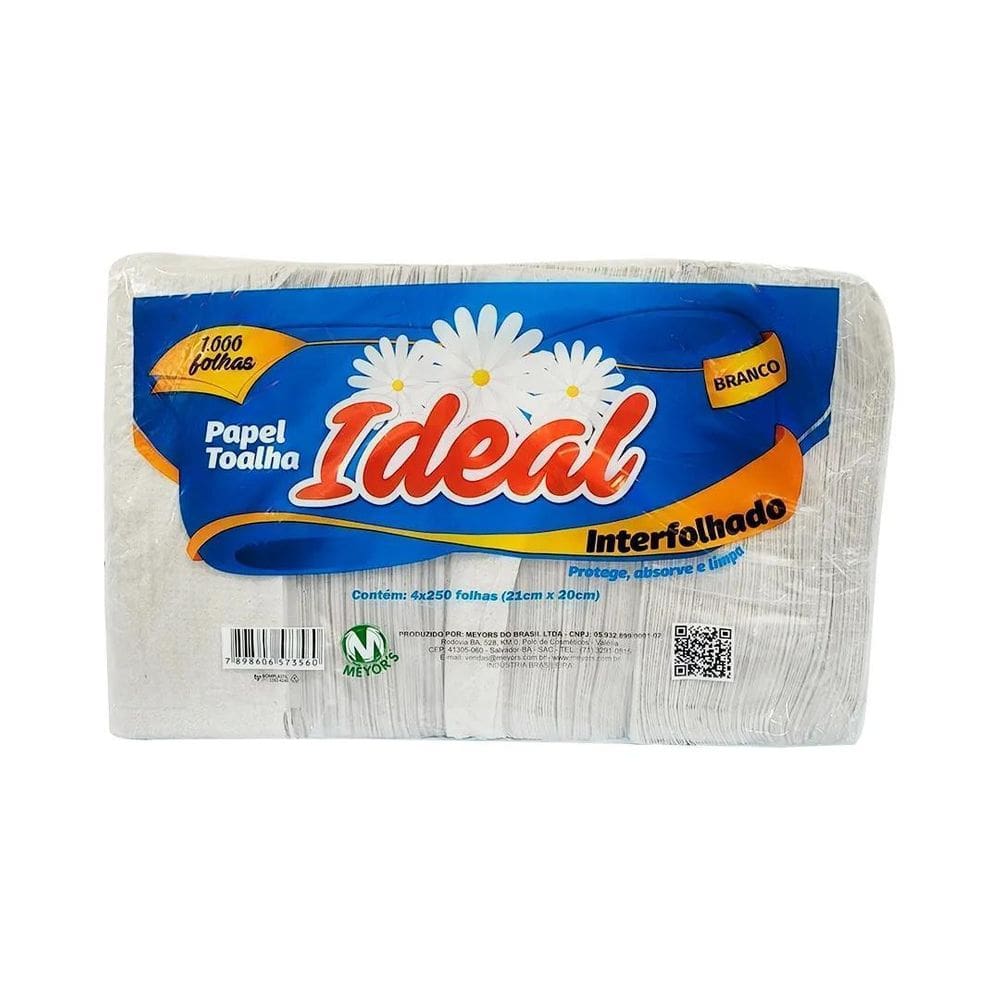 Papel Toalha Neutro Branco 1000 Folhas Ideal