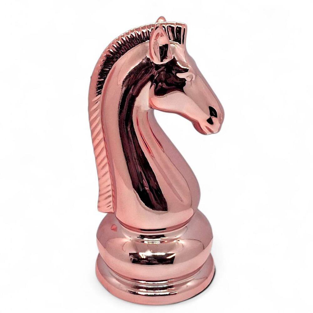 Enfeite Peça de Xadrez em Porcelana Rose Cavalo 17 cm
