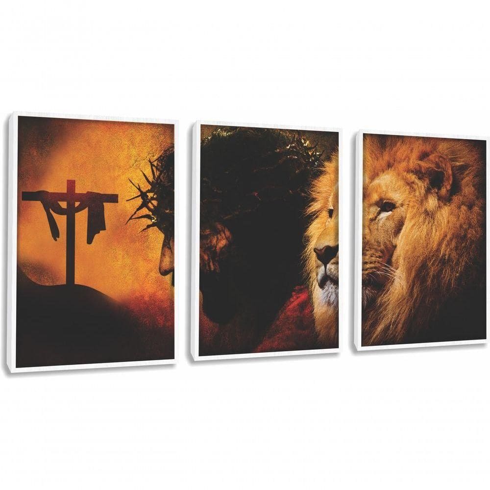 Quadro Decorativo Leão De Juda Jesus Cristo Com Moldura Branco