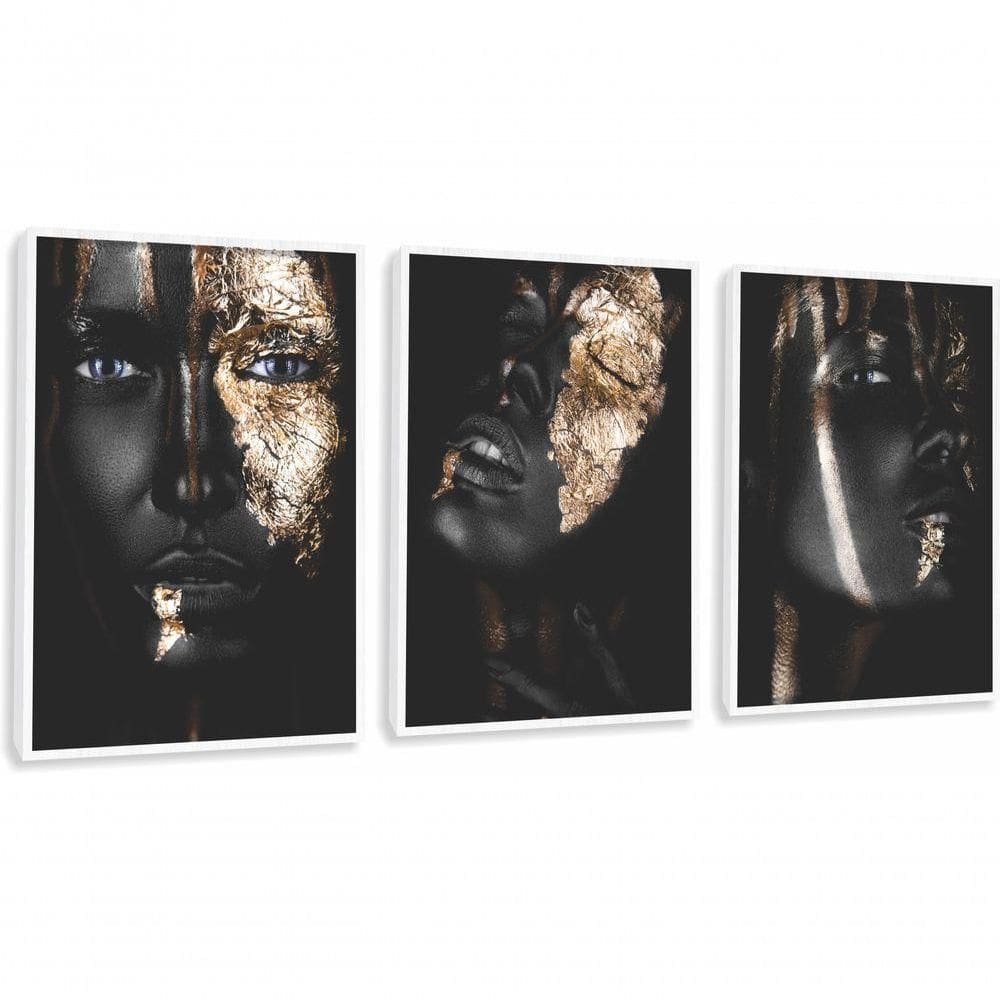 Quadro Decorativo Mulher Negra Maquiagem Com Moldura Branco