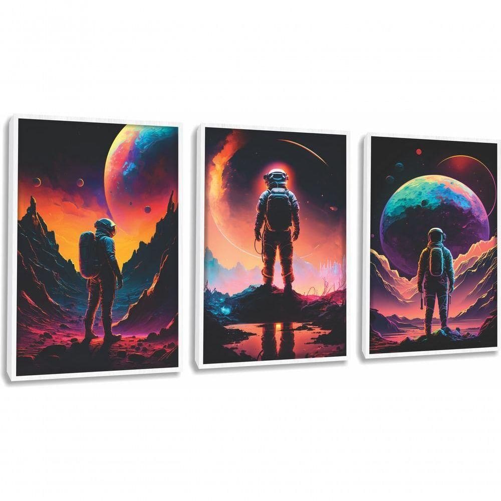 Quadro Decorativo Astronauta Com Moldura Branco