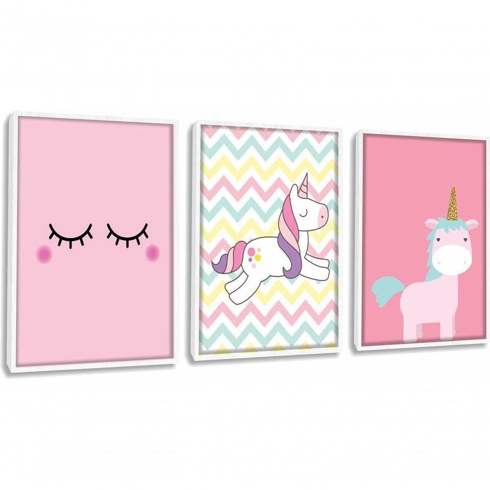 Quadro Decorativo Infantil Unicórnio Com Moldura Branco