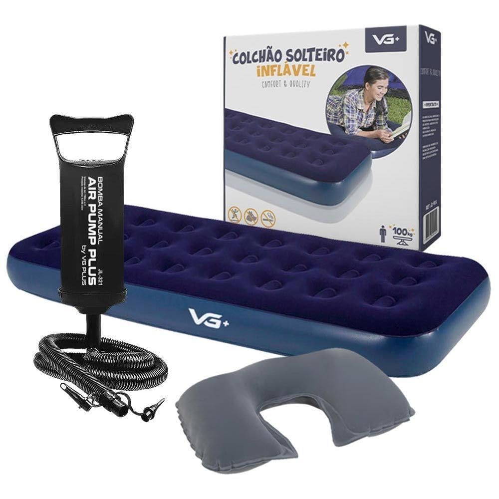 Colchão Solteiro Inflável Com Bomba Manual E Travesseiro Pescoço Vg Plus