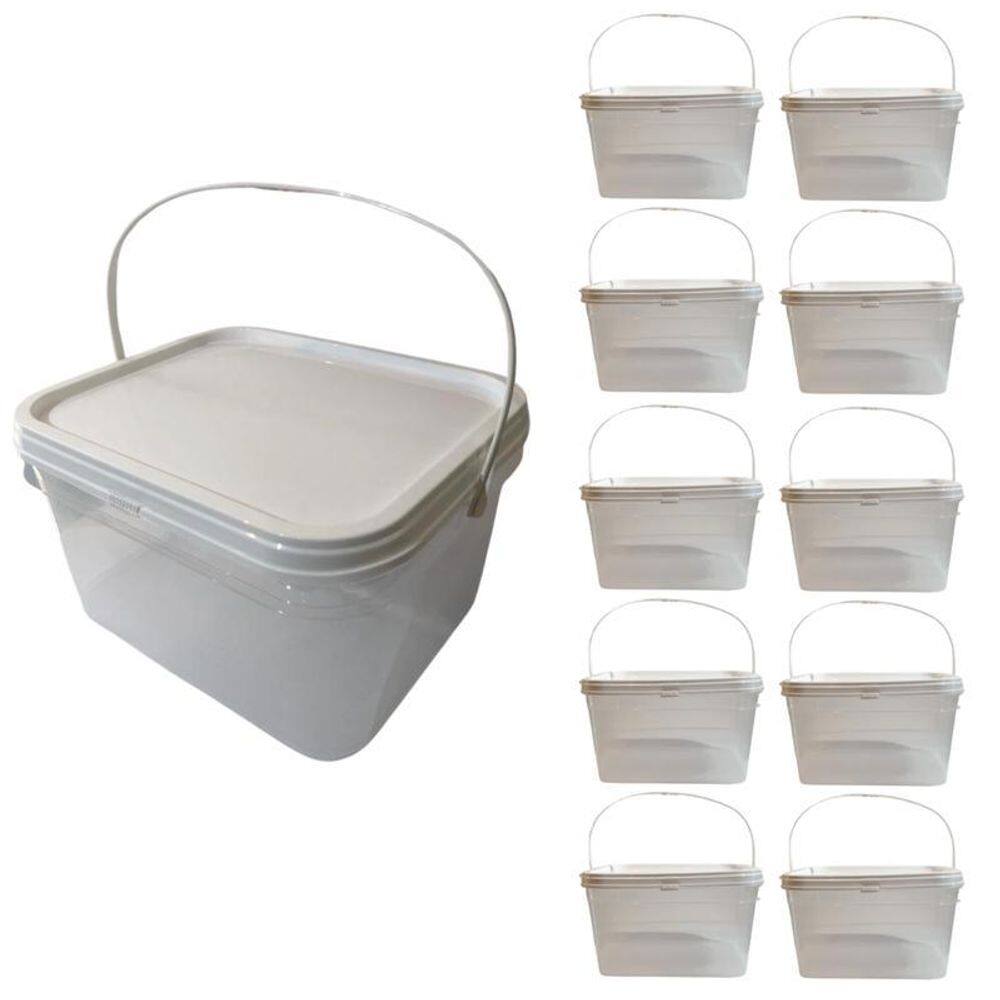 Balde Retangular Tampa Brancapara Feira-Kit 10 Pçs