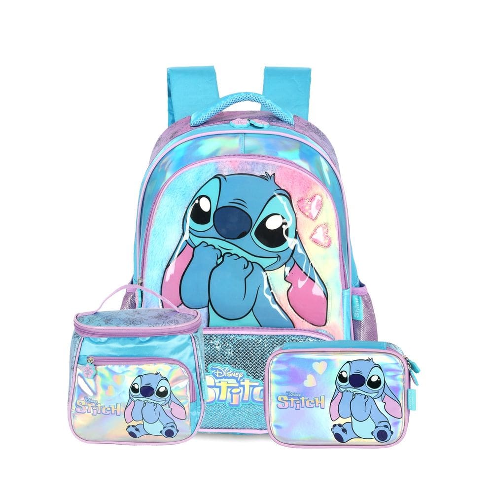 Mochila Costas Lancheira Estojo Box Stitch Holográfico