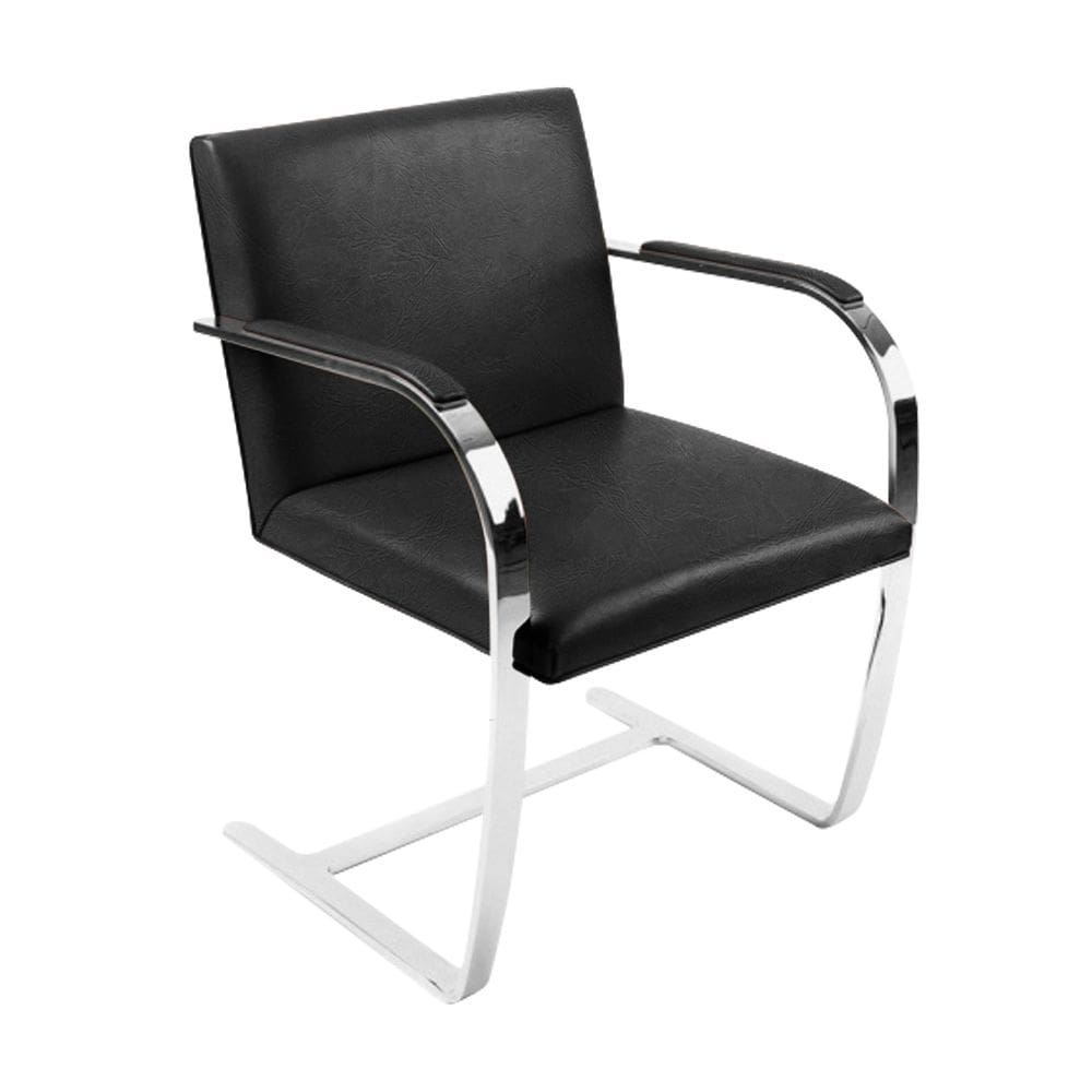 Cadeira Brno Couro Natural Preto Barra Chata Cromada