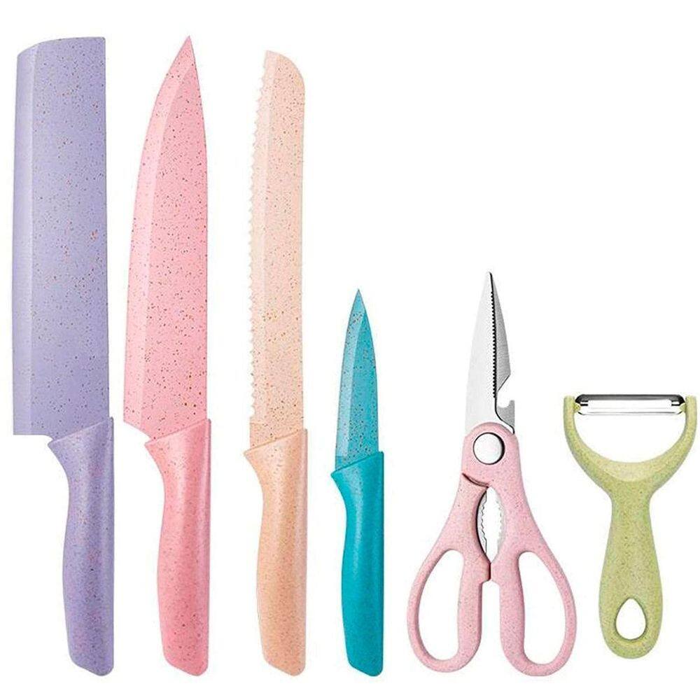 Kit Facas Cozinha Inox Coloridas 6 Peças