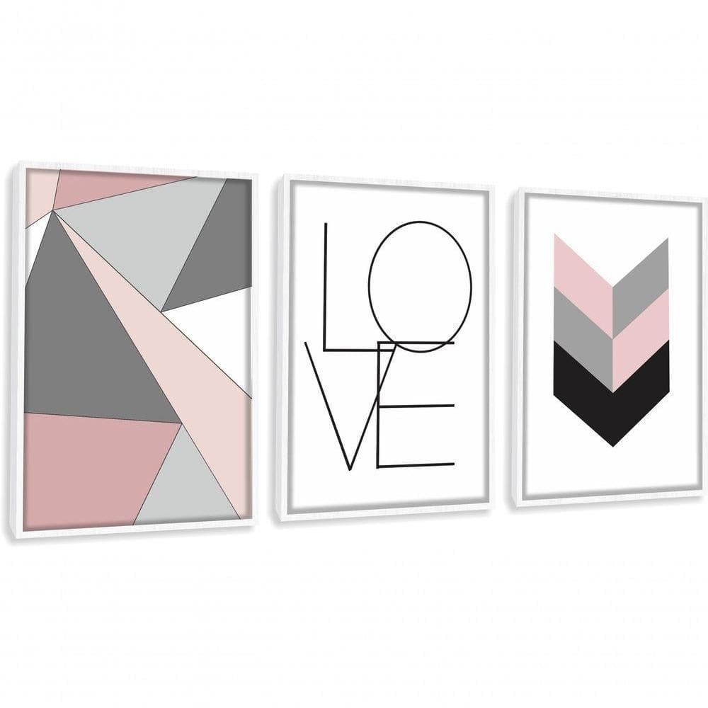 Quadro Decorativo Love Amor Abstratos Geométricos Com Moldura Branco