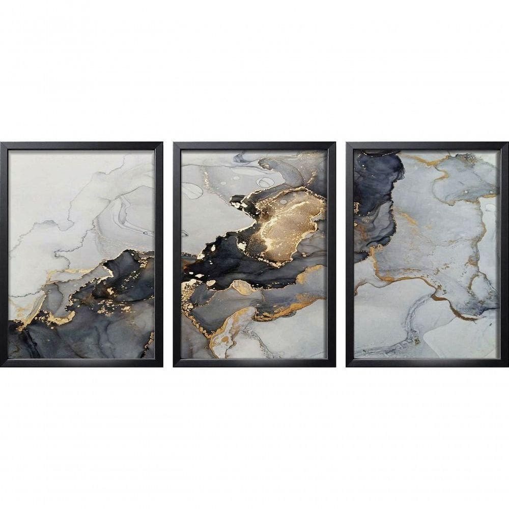 Quadro Decorativo Elegante Mármore Dourado Com Moldura Preto