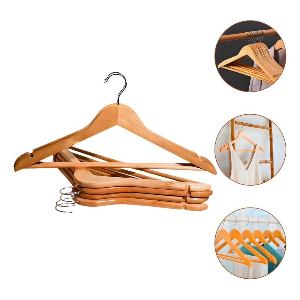 Kit 3 Unidades Cabides De Madeira Com Verniz