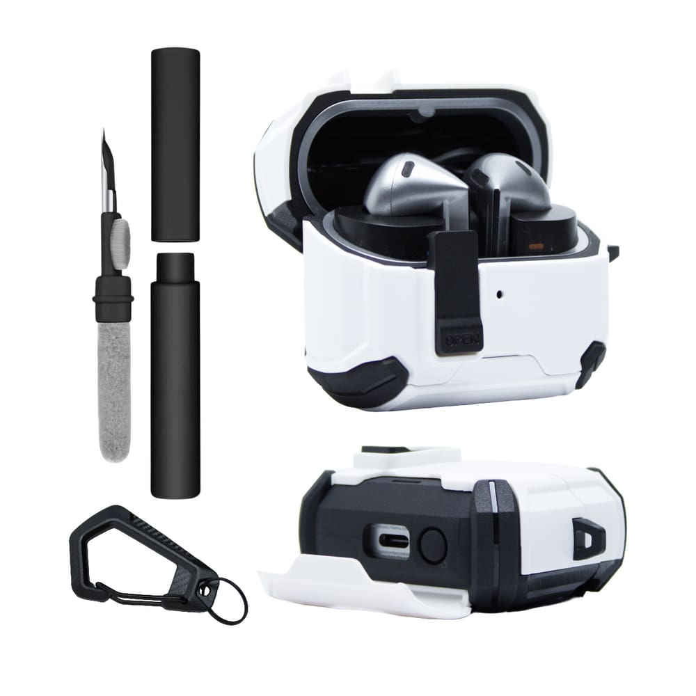 Kit Limpador para Fones e Capa Protetora Airtrek Nerdcase Compatível com Galaxy Buds 3, Buds Pro 3, Buds 3 FE, Preto e Branco