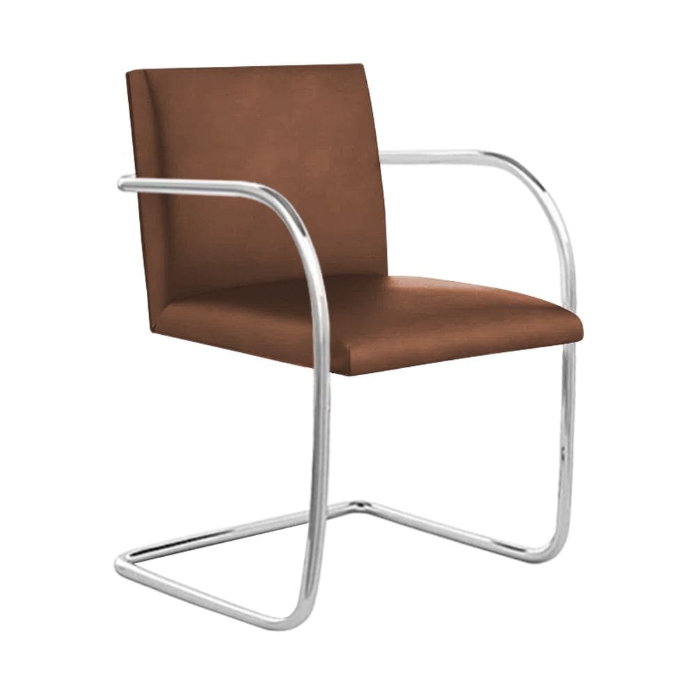 Cadeira Brno para Escritório Couro Sintético Marrom Tubular Cromada