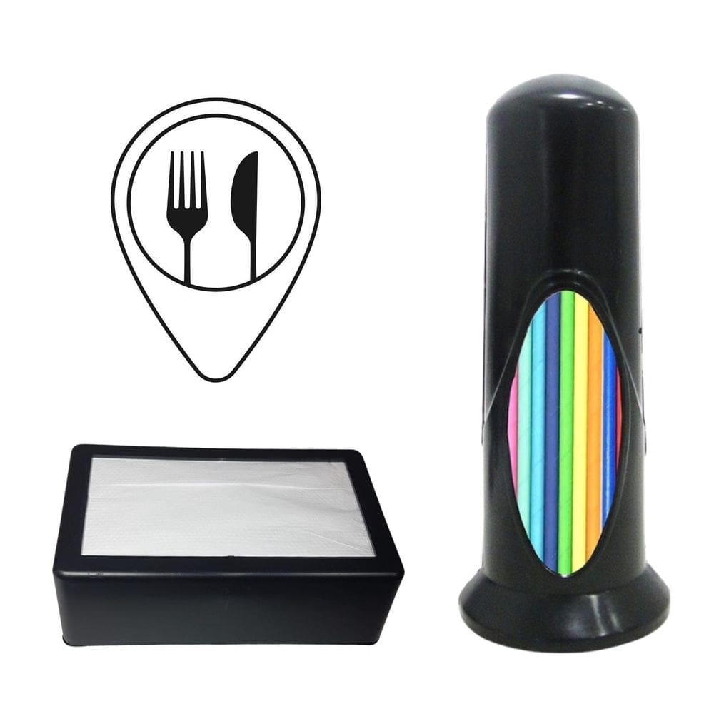 Porta Guardanapo E Porta Canudo Plástico Resistente Preto