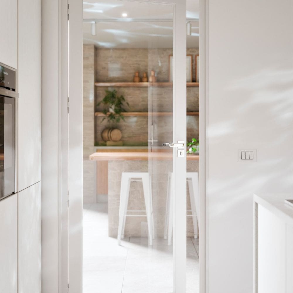 Porta de Alumínio de Giro com Vidro Temperado 215x90cm Lucasa Eccellente Branco