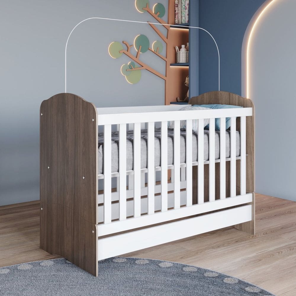 Berço Mini Cama Lápis de Cor Espresso Móveis Rústico/Branco