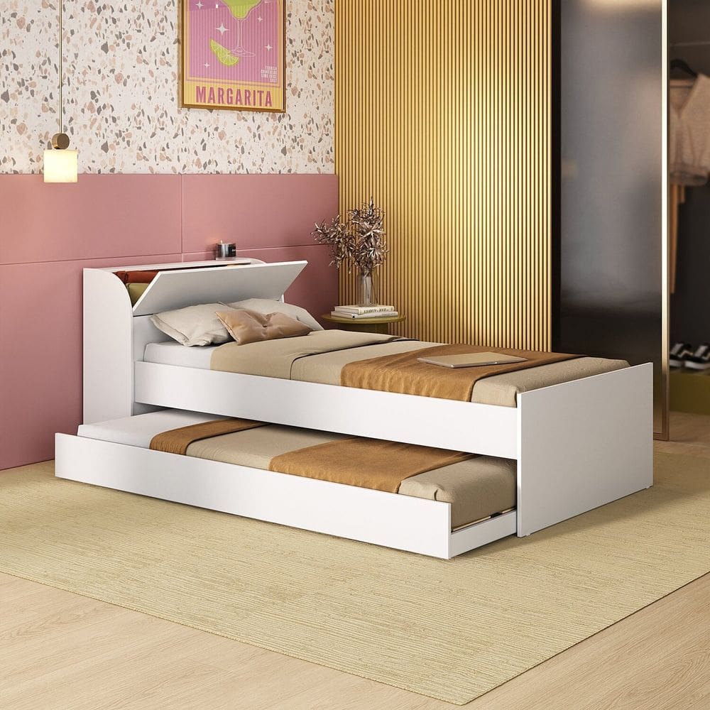 Cama Solteiro com Cama Auxiliar Lumina Espresso Móveis Branco
