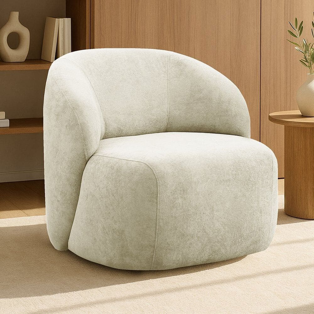 Poltrona Orgânica Giratória Tecido Bouclê Aime Bege