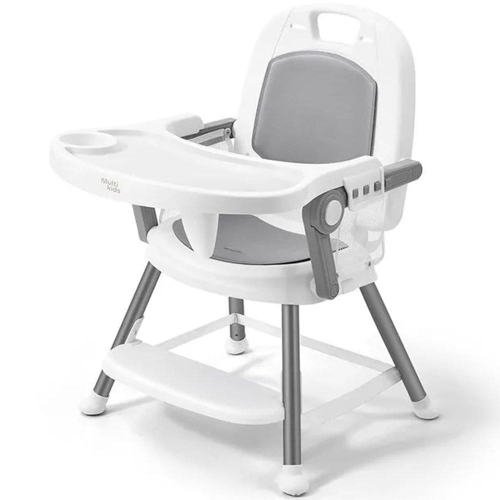 Cadeirinha De Alimentação Para Bebê Multikids Baby Berry 3 em 1 Cadeira Refeição Alta Baixa Assento Elevação Infantil 6+ mes até 25kg Cinza Portátil