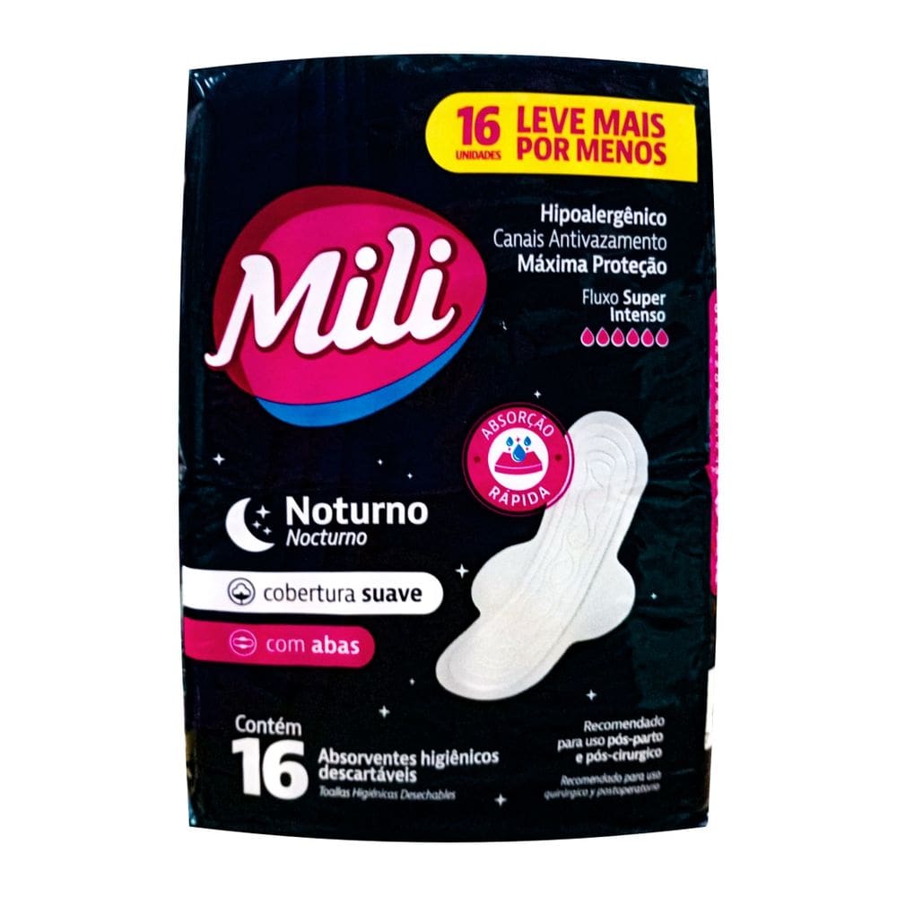 Absorvente Noturno Cobertura Suave Com Abas Mili C/16
