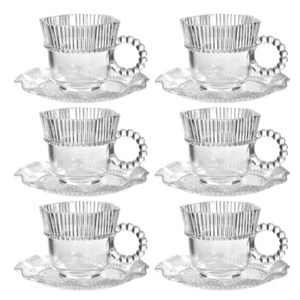 Jogo De Xícara E Pires Lynx Vidro 210Ml 12 Peças