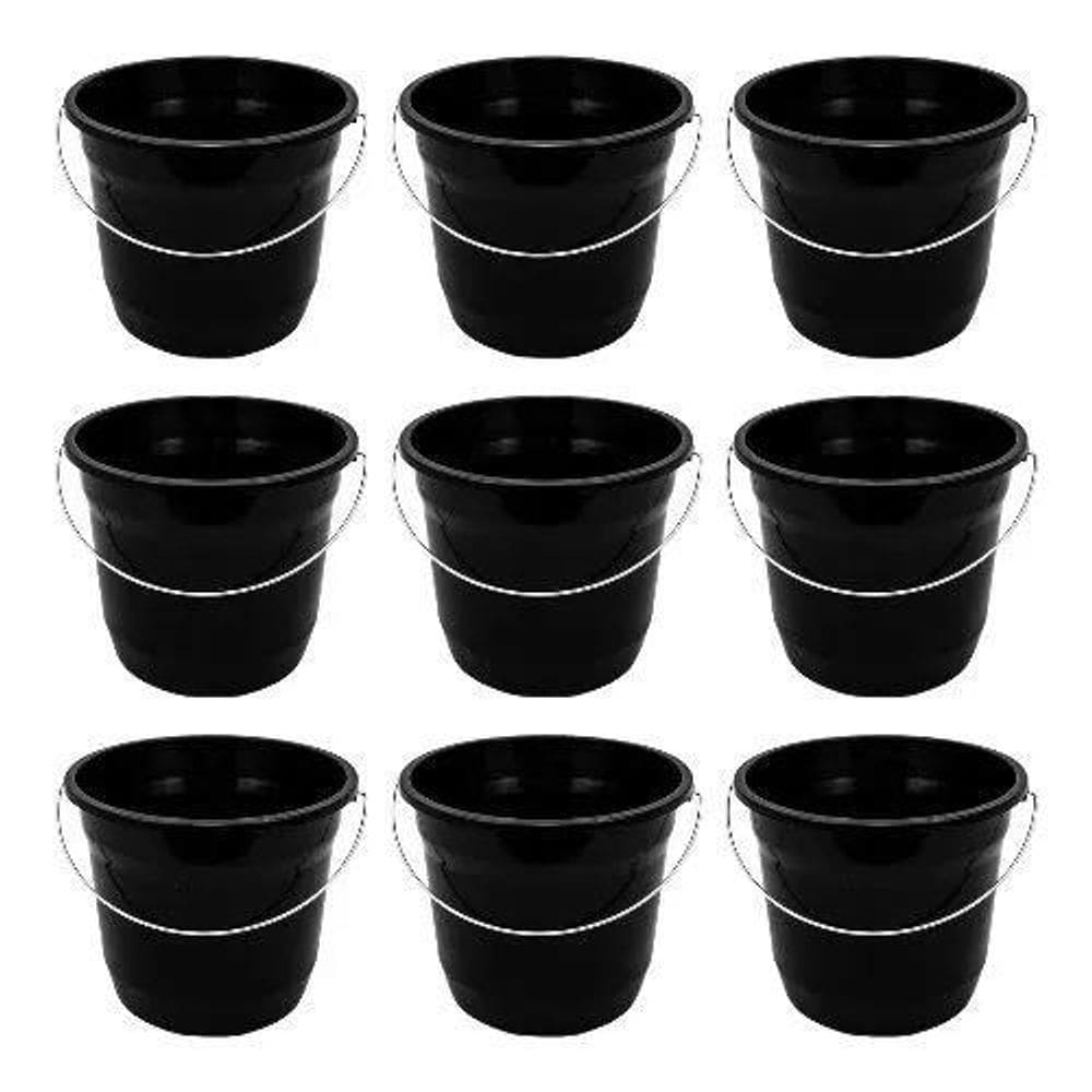 10X 10 Balde Preto Alça Reforçada 5 Litros Lavar Roupas Pla